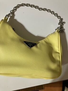 Prada Neon Yellow Mini Shoulder Bag with Silver Chain